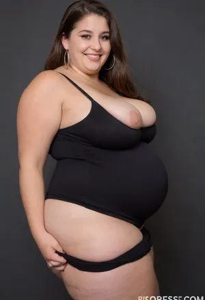 side view, Curvy gilf, looking at viewer, eye contact, portrait photo a ssbbw mature 60 year old woman, (obese:1.5), wearing a v-neck sleeveless spaghetti strap black maxidress, hourglass figure, wide, huge hips, large waist, narrow waist, saddlebags, round face, chubby cheeks, wrinkles, flushed cheeks, double chin, big eyes, long hair, brunette hair with highlights, medium hair, big smile, mouth open, lips parted, big lips, teeth showing, perfect teeth, joyful smile, (solid blank black background), pokies, hoop earrings, (wrinkles), sagging, breasts, apart, hard nipples, bottomheavy, big, ass, huge, gigantic, thick, thighs, massive, <lora:bottomheavy_v1_sdxl_tags:.8>