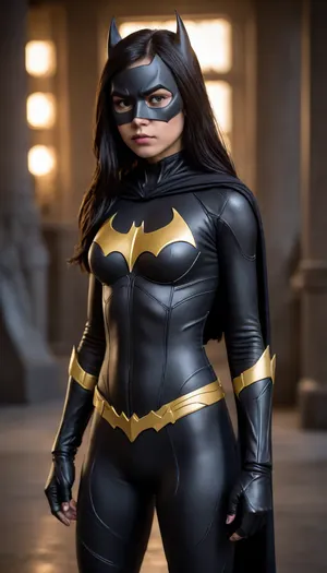 Cassandra Cain, Asian, Batgirl, (((-13-years-old-))), full mask, full body view, long black hair.