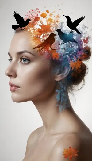 crisp white background, (2D female silhouette:1.7), (Double exposure photo:1.7), nude female silhouette on pure white background, (contrapposto pose), colorful birds and flowers inside female contour, white background, modern graphic design, dvr-wwyt, double, exposure, <lora:dvr-wwyt:2>, <lora:SDXL_double_exposure_Sa_May_V8:2>