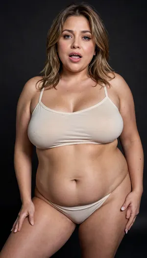 Lubica stepaunt, light brown balayage hair with highlights, (Obese:1.3), pov, (gilf), tan skin, wrinkles, portrait photo a mature chubby gilf, fat round face, double chin, 50 years old Woman, big eyes, light eyes, long hair, layered haircut with side swept bangs, chubby jawline, pokies, seductive smile, lips parted, (mouth open:1.3), teeth showing, big lips, looking at viewer, (solid blank dark background:1.3), film grain, style by Flora Borsi, OverallDetail, sleeveless spaghetti strap White dress, hips, saggy, sagging, droopy, cleavage, eye contact, (cellulite), stretch, marks, <lora:rknArouseXL:.5>, <lora:stretch_marks:.4>