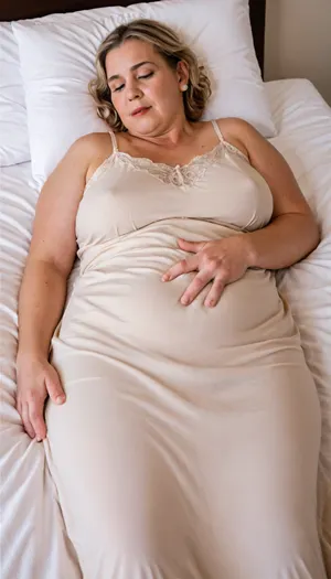 RAW photo, subject, (fine skin detail:1.1), 8k UHD, soft light, high quality, film grain, Fujifilm XT3, dynamic angle, An old blonde granny, fat, obese, In a cotton dress, sleeping, (eyes open)