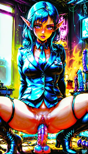 sexy dominatrix asian elf riding vicious dildo, sex dungeon, female masturbation, vaginal object insertion, realistic, dildo riding, 8k, professional photograph, high quality, HDR, RAW color, <lora:dildo-v03-std-e97:.8>
