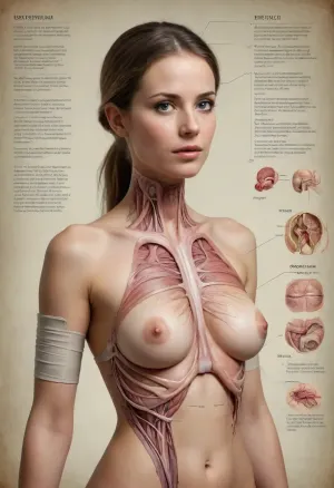 funny Detailed scientific textbook diagram showing the anatomy of an adult coquettish women. she wears bandages. Labels refer to "function", "purpose", "storage system". Includes serious scientific footnotes and cross-sectional views of unexpectedly complex biological systems. #©KITTYART

























#©KITTYART