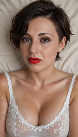 a cartoon drunk soviet mature woman, ((solo)), 1/2 body view, (((face focus))), ((completely clothing)), ((in casual outfit)), ((DARK HAIR, GLAMOROUS PIXIE CUT HAIR)), 40 years old, perfect face, ((sad:1.3)), ((milf:1.4)), blue eyes, makeup, red lipstick, ((lying)), in Wasterland bordello, (CHUBBY WOMAN:1.2), (((flashed her panties))), (Style, Classic Cartoon Animation, 2D Animation, Cel Animation Lighting, Flat, Even Lighting Composition, Medium Shot, centered Details, Bold Outlines, Simple Shading, Expressive Facial Features, Wondering Expression Quality, High Quality Cartoon, Vibrant Colors), m4g1calpunk, fantasy-themed, cosmic, <lora:580159_training_data:.5>, <lora:magicalPunk_LoRA_v1.0_34e:.8>