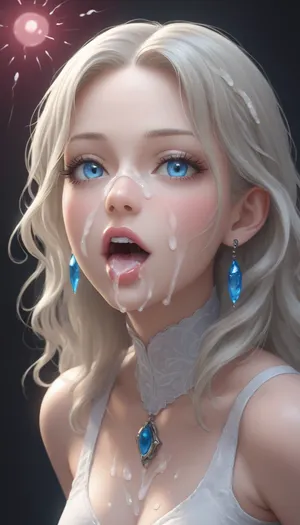 ((sexy cum covered face)), ((multiple cumshots)), blue eyes, beautiful eyelashes, open mouth, sperm flows out of mouth