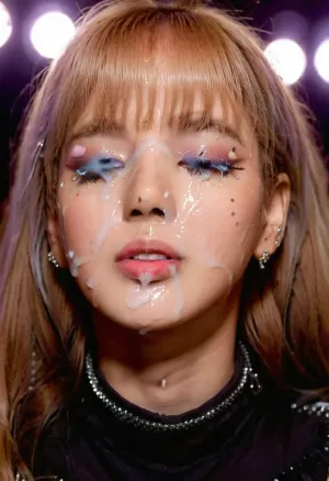 Show me LISA blackpink in a Kpop singer outfit, lalisaxl, bang, cum all over the face, bukkake, woman, <lora:lalisaxl:1>, <lora:JustCum:.8>, <lora:cum_in_eye_deepmind:.8>