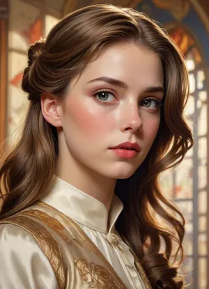 1girl, brown hair J.C., Leyendecker, Style, page, <lora:J.C. Leyendecker Style:.8>