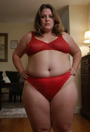 Lubica stepaunt, 45° dynamic angle view, indoors, obese, Full body shot, 50 year old woman, looking at viewer, eye contact, black dress, ssbbw, chubby, wide hips, curvy, small floppy breasts, sagging breasts, deflated breasts, tan lines, long hair, light brown hair with highlights, upturned nose, bottomheavy, big, ass, huge, gigantic, thick, thighs, massive, braless, Wearing, clothes, that, make, sense, with, Braless>, (red fullbrief fullback panties), windy, <lora:bottomheavy_v1_sdxl_tags:.7>, <lora:bralessSDXL_v1_00022:.5>
