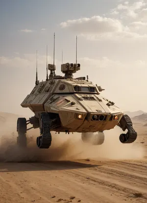 futuristic Chimera Infantry Fighting Vehicle, ((wheeled vehicle)), side view, Cinematic lighting masterpiece, perfect lighting, intricate, incredible detail, standing, cinematic atmosphere, misty, medium gray camo, (full body in the picture:1.3), ., (color), Tatooine, <lora:Tatooine:.8>, sentnlsw, <lora:Sentinel_Scout_Walker_-_Warhammer_40000_SDXL:.8>, sci-fi, vehicle, Hovering, Hovering_, Hover_, science, fiction, Ground, hovering, wheelless, no, wheels, <lora:Sci-fi Hover vehicles:.8>