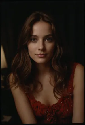 30 year old fashion model in 1970, 1970 fashion, 1970 decor, 1970 hair style, amateur Polaroid instant photo, night time dark room, lights off, bad lighting, flash photography, intimate pose, shy smile, long hair covering breasts