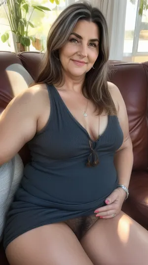 (obese:1.3), mature Woman named Lubica, stepaunt, gilf, fat, bbw, 65 year old mature women, long hair, brown hair, grey highlights, bright blue eyes, looking at viewer, ruddy cheeks, wrinkles, in a living room, sitting on a couch, hand behind her back, leaning backward, black summer dress, legs apart, flirty pose, sexy pose, wild hairy pussy, thick dark pubes, excessive pubic hair, hairy, pussy, pubes, wild, bush, big saggy breasts, braless, hard nipples, Chubby, Plump, Fat, Rolls, ultra realistic professional photography, detailed skin, detailed eyes, wrinkled face, (stretchmarks), RAW photo, subject, (fine skin detail:1.1), 8k UHD, soft lighting, high quality, film grain, Fujifilm XT3, <lora:add_detail:.5>, <lora:epiCRealismHelper:.5>, <lora:FDSkinDetails:1>, <lora:hairy:.6>, <lora:BGV5EX:.6>