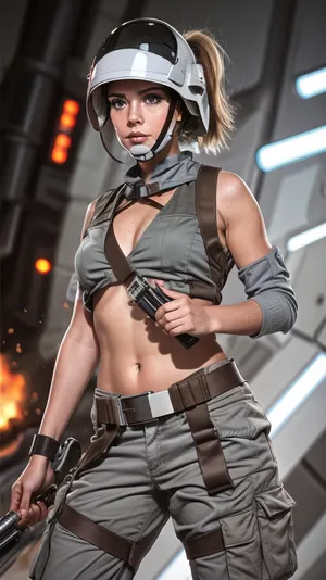 ((rebel trooper girl 28-year-old young adult girl, (metal BDSM collar))), harnesses, little gray cargo pants, leg guard .elbow guard .gauntlet, with a blaster pistol, rebel uniform star wars, standing on the battlefield outdoors on fire in the desert, incredibly detailed photo of 88-year-old young adult nude girl, skinny body, athletic young adult nude girl, gym body, medium bobs, lots of freckles face and skin, very hard blush on cheeks and nose, short hair, ponytail, sunbeam eyes, sunrise, hard, ((blushing)), (nude:1.2), (((with elastic medium breasts))), (different poses), sexy, beautiful, tanned, with perfect face, detailed face, (detailed hair, light hairstyle:1.1), (shiny body, realistic sweat:1.1), lots of details, three-dimensional, epic, sharp focus, toned, full foot view, 70mm lens, aesthetic, symmetrical, muscular, athletic, clean, textured skin, perfect body, goosebumps, detailed, slim, thin waist, NEGATIVE_HANDS, (full body in photo:1.1), poster Style "join the army ", ., sksjedi, in, a, rebel, soldier, uniform, metal, collar, edgHarness, wearing, leather, harness, <lora:rebeltrooperv01:.8>, <lora:metalCollar:.2>, <lora:SDXLrender_v2.0:.7>, <lora:edgHarnessExpressv1:.4>