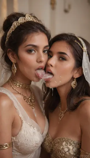 Ultra realistic, 32k, super high quality, high resolution, Blowjob from two women, 34c boobs, elaborate indian wedding, authentic setting, (((two cute 30 yo indian princess, elaborate gold desi face jewellry and headdress, covered in cum))), of 30 years old, long dark hair, cum all over faces. realcumAI, cohf, covered, in, semen, doubleblowjob, two, women, licking, with, the, tongue, CumSwap, woman, cum, on, face, sucking, cock, India, Model, Beautiful, Photorealistic, dark, skin, <lora:JustCum:1.8>, <lora:cockteaseLoRASDXL:.5>, <lora:lora-000004:2>, <lora:Darker_skin_SDXL:1.1>
