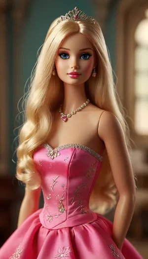 Blonde woman, Barbie Style, Long hair, Princess, standing, Full Body View, (highly detailed, masterpiece, sharp, best quality), <lora:MJ52:.8>