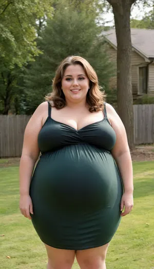 45° sideview, Full body shot, Sunny summer day, bright sunny day, (obese:1.3), The fat ssbbw mature milf 60 is walking on the lawn, green lawn, stark naked body, chubby milf, braless, hard nipples, black transparent sleeveless black maxidress, medium very saggy tits, plump waist, plump pubis, light brunette hair with highlights, bobcut hair, big eyes, happy smile, nip slip, (high quality:2)