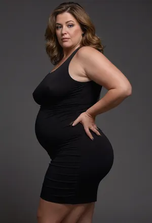 45° sideview, Full body shot, 50 year old woman, looking at viewer, eye contact, layered haircut, green eyes, black thin dress, obese, chubby, wide hips, curvy, small floppy breasts, sagging breasts, deflated breasts, tan lines, long hair, light brown hair with highlights, upturned nose, SaggySlimXL, bottomheavy, big, ass, huge, gigantic, thick, thighs, massive, braless, Wearing, clothes, that, make, sense, with, Braless>, <lora:updated_saggy_slim:1>, <lora:clothed_small:.5>, <lora:bottomheavy_v1_sdxl_tags:.8>, <lora:bralessSDXL_v1_00022:.8>