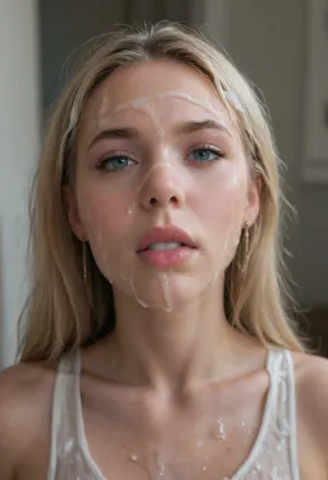 realistic cum, (cum on clothes), cum on, (Cum flows), (cum on body), cum on hair, (cum on face), bukkake, ((Clothes and body covered with thick runny dripping cum)), (mouth filled with cum), beautiful face, (cum on hair), woman, cum, on, face, (blonde marinette, aged 33 years old), <lora:JustCum:1.9>, <lora:cum_in_eye_deepmind:1.5>, (very pretty, tall and skinny), 32 year old mature pretty skinny model