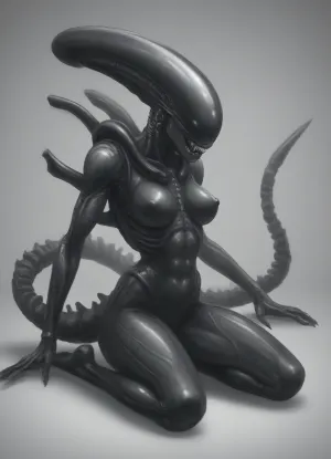 solo, (((female xenomorph black body, xenomorph black legs, xenomorph black feet, xenomorph black head, xenomorph black face, xenomorph black claws, xenomorph black fangs))), wearing tight fitting red dancer outfit solo, (((female xenomorph black body, xenomorph black legs, xenomorph black feet, xenomorph black head, xenomorph black face, xenomorph black claws, xenomorph black fangs))), wearing tight fitting red dancer outfit