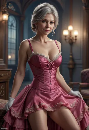 (Gilf:1.9), score_9, score_8_up, score_7_up, solo, happy laughing face, (smooth pussy is slightly visible under the skirt), short_hair, jewelry, bracelet, gloves, elbow_gloves, bent_over, 1800s, 1700s, Professional photo, hyper-realistic, ultra-high quality, insanely detailed, high resolution, masterpiece, best quality, UHD 8K, extreme realism, maximum detail, hyper realistic, ultra realistic, photorealistic, Full body, full length shot, princess, dress, stockings, heels, Legs wide spreaded, Night time, Dim romantic lights, princess dress, Raytrace, (masterpiece, best quality), (Twilight Photography:1.4), aroused, (cinematic lighting), (night:1.4), captured with a Leica M10, Leica Summilux 50mm f/1.4 lens, sharp focus, best shadow, 8K, UHD, clear image, extremely sharp, extremely detailed, extremely intricate detail, high res, ultra-high-definition, highly detailed, ultra-sharp textures, finely detailed, perfect skin texture, hyperrealistic lighting, professional photography, full dynamic range, deep contrast, high clarity, realistic depth of field, HDR, perfect exposure, smooth gradients, natural reflections, ultra-fine details, realistic skin pores, individual hair strands, soft shadows, color-graded, real casual granny style, exhibitionist, perfect face, lying, caresses, High detailed photo, high quality photo, various poses, full body, bare shoulders, small breasts, sleeves, <lora:xl_princess_dress-2.0:2>, <lora:MJ52:1.4>