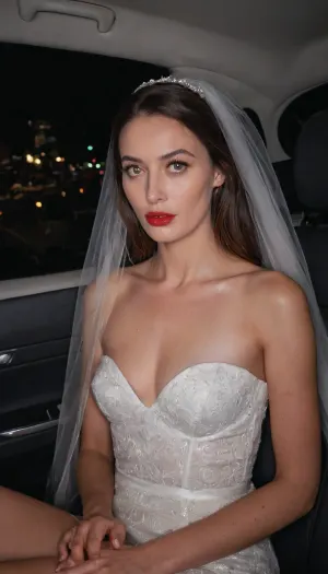 Hyper photorealistic masterpiece, maximum quality, maximum detail, maximum realism, photorealistic, high resolution, ultra-realistic, masterpiece, front view, realistic detailed skin texture, realistic face, extreme detail, 8K photo, best quality, soft natural light, intricate details, realistic, UHD, flash photography., night, car interior, in the windows of the visible lights of the night city, my back seats of the car interior, view from the driver's side. sitting woman. 35 years old. Tall brunette, slender, thin, tall, small breasts, pointed nipples. She has wide perky and long legs. She is embarrassed, looks away, shy. Evening make-up, red lips, eyes lined with mascara. Vulgar. She is afraid of being seen, but she is excited. Exhibitionism, bride's veil. We see her slightly from the side, from head to toe, her whole figure. Knees spread apart. Between the legs we see an intimate hairstyle. perfecteyes, raw, illuminated, overexposed, sharp, flash, More
1, 282 / 5, 000
Hyperphotorealistic masterpiece, ultrarealistic, lights of the night city are visible through the windows, we are in the back seat of the car, view from the driver's side. The woman is sitting in the back seat.

35 years old. Tall brunette, pointed nipples. She has wide hips and long legs.
She is embarrassed, shy.

Evening make-up, eyes lined with mascara. Vulgar. She is afraid of being noticed, but at the same time she is excited. Exhibitionism., <lora:PerfectEyesXL:.8>, <lora:Rawfully Stylish v0.2_epoch_20:.8>