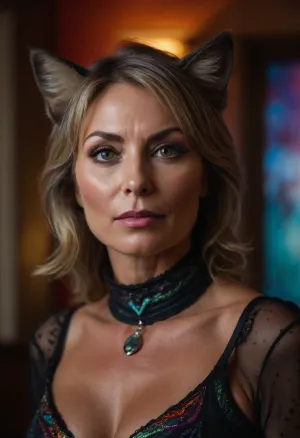 Hot 55yo Milf wearing a cat custom, <lora:updated_realneko_v1:.8>