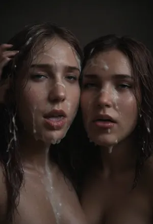 photo, portrait, (cum sharing:1.8), ((two women cum swapping:1.9)), ((mature faces:1.6)), ((licking face)), ((full body shot:1.5)), (beauty:1.8), (hairy pussy:1.2), (wet hair:1.8), (bangs:1.3), (detailed cum:1.5), (extreme cum on face:1.7), (cum on lips:1.2), (open mouth:1), (nasty horny excited lewd expression:1), (imperfect skin:1.6), <lora:dark:.8>, <lora:Sweaty_Realism_4-000006:1.5>