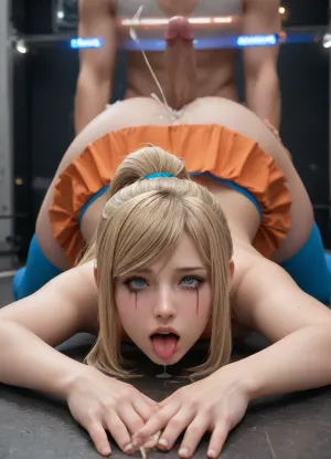 Samus aran, naked, blond hair, blue thighhigh socks, orange skirt, massive ass, ass expansion, wide hips, big thighs, massive tits, ass up, face down, faceless male standing behind her ass with 20 inch cock, 20 inch cock between ass cheeks, holding ass, dark room, spaceship backround, (ahegao face, orgasm face, ruined mascara, eyes rolling back, tongue out), cum flying, ejaculating, massive cumshot, cum on ass, cum on back, cum on hair, bottomheavy, big, ass, huge, gigantic, thick, thighs, massive