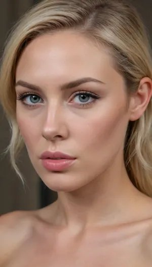 great masterpiece, high quality, maximal resolution, 4k, epic processing development of the smallest details, (epic photorealism:1.9), ((unchanged @madeofbronze's face), blonde, perfect identic to real facial proportions to @madeofbronze, perfect identic to real eyes form and size and eyebrows form and size to @madeofbronze, perfect identic to real lips form and size and nose form and size to @madeofbronze, perfect identic to real cheeks form and size and cheekbones form and size to @madeofbronze, perfect identic to real jaw form and size and mandibular angles form and size to @madeofbronze, perfect identic to real forehead form and size and hairline to @madeofbronze, perfect identic to real upper lip form and size and tip of the nose form and size to @madeofbronze, perfect identic to real chin form and size and neck form and size to @madeofbronze, perfect identic to real hair and hairstyle to @madeofbronze, perfect identic to real makeup to @madeofbronze, perfect identic to real nasofrontal angle form and size to @madeofbronze, perfect identic to real bridge of the nose form and size to @madeofbronze, busty, perfect identic to real breasts form and size to @madeofbronze, ultimate nude, epic photorealistic skin, fake tits, perfect identic to real mouth form and size to @madeofbronze, perfect identic to real teeth perfect form and identic size to @madeofbronze, ultimate close mouth, epic unchanged processing development of all the listed parameters, facial symmetric, true eyeline, eyes in the same line)