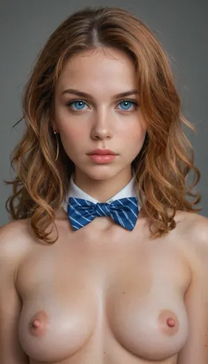 (A young woman in her 20s with long:1.3), light hair styled in soft curls. She has large expressive blue eyes that give her face a tender and soft look. Her face is oval-shaped, wide, with neat features. Her nose is straight, her lips are of medium fullness, slightly parted, (which gives the impression of thoughtfulness. Her skin is fair with an even tone. She has a blue bow tie with white and orange stripes on her neck. The girl looks straight into the camera with a serious and slightly detached expression. M3GAN is an anthropomorphic robot designed for protection and communication. Her appearance combines doll-like features:1.4), with frightening realism, 1.4. She has light synthetic skin, huge blue eyes, and long, straight light brown hair styled in voluminous curls that fall over her shoulders. Naked, her pubic hair is cut in a vertical strip. She is wearing black patent leather Mary Jane shoes with a strap., Long, hair, Chucky, <lora:SDXL_long_hair_Sa_May:2>, <lora:Chucky:2>