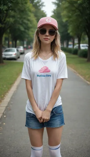 18-year-old girl, Ukrainian, Beautiful, roller skating, innocent look, very cute face, beautiful face, model face, gorgeous cute face, eye contact, blonde and rainbow hair, perfect small breasts, perfect skinny small tits, long skinny legs, slender, legs spread wide, no pubic hair, white knee socks, bright skirt, T-shirt pulled up to show breasts, necklace, sunglasses, pink baseball cap, sat on the road in the park, handmade, photorealistic, best quality, <lora:FD_XL_ENF:.8> 18-year-old girl, Ukrainian, Beautiful, roller skating, innocent look, very cute face, beautiful face, model face, gorgeous cute face, eye contact, blonde and rainbow hair, perfect small breasts, perfect skinny small tits, long skinny legs, slender, legs spread wide, no pubic hair, white knee socks, bright skirt, T-shirt pulled up to show breasts, necklace, sunglasses, pink baseball cap, sat on the road in the park, handmade, photorealistic, best quality, <lora:FD_XL_ENF:.8>