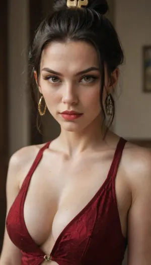 azula from avatar the last air bender, gorgeous face, extremely body, cleavage