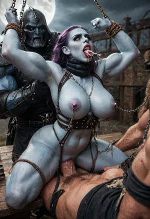 female jedi aayla secura, blue skin, blue twilek, extremely curvy hourglass figure, tall, big eyes, erotic, gold harness, gold chains, oiled up, sweaty, natural breasts, gold body jewelry, laying down, spread legs, screaming, body jewelry, body chains, (blue skin:1.82), angry, busty, curvy, thin waist, big boobs, big butt, slim, fit, vitiligo, strong, fur pelt armor, dungeons and dragons, purplish blue skin, black and purple hair, Dark, Elf, Warrior, Drow, tattooed, scarred, purple eyes, amazon, giant, fur barbarian armor, bloody, blood spatter, bear, bear heart, (in a bloody filed after a battle, white full moon in the sky:1.4), (man is choking her from behind:1.4), ((hogtied, bound with large chains, tied to a torture table:1.3)), cock in mouth, (brutal face fuck), Blowjob, (tears in eyes:1.5), (running makeup), (cum drips from nose:1.3), (cum drips from mouth:1.3), ultra hd, photorealistic, hyper gigantic large black cock in mouth, (((hyper gigantic large black cock in mouth:1.3))), oral cream pie, hair grab, sad crying, tongue out, gasping for air, zavy-brbrn, gangbang, double anal penetration, anal spitroast, groupsex, deepthroat, (4 gigantic demented sith war lord master assassin thug, huge trunklike arms, huge head, hyper muscular body, dressed in emperor palpatines guard clothes:1.32), ((hogtied, bound for sex, tied up)), (((hyper gigantic large white cock in mouth:1.3))), (pulled nipples:1.2), nipple clamps, (((spitroast))), (((hyper large cock in mouth:1.3))), shocked, deep anal penetration, Uber realistic, 8k, ultra detailed, masterpiece, arched back, detailxl, 35mm photograph, film, professional, 4k, 1girl, 5 boys, hdr, photographic, ultra realistic, ultra high details, back light, (front view), (dynamic pose), best quality, incredibly lean body, anal sex, with large muscular black men, gargantuan black cocks, large hyper muscular fat old men, (double anal sex), swollen white veiny cocks, (double anal penetration), hardcore double penetration, proper physics, big white cocks, muscular white double anal gangbang, (forceful penetrations), extremely graphic, beautiful hands, defeating a woman in combat, fighting, killing, blood, winning fight, magazine cover, Realism_Quality_2xx_By_Stable_Yogi, score_9, score_8_up, score_7_up, (((very pretty face:1.3))), (((extremely ultra detailed face:1.3))), perfect fingers and hands, upper body view, (extreme size difference:1.6), (ultra realistic), (maximum quality), (high resolution), (extreme detail), (ultra realism), UHD, super high quality, highly detailed, high resolution, perfect lighting, natural lighting, (dynamic angle), (random angle), (random pose), (dynamic view), (random view), volumetric lighting, golden hour lighting, dramatic shadows, rich details, nature-inspired color palette, (above view:1.45), (side view:1.12), <lora:Dark_Elf_Warrior:2>, <lora:Drow:2>, <lora:339100_training_data:2>, <lora:zavy-brbrn-sdxl:2>, <lora:LCMTurboMix_Euler_A_fix:2>