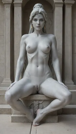 score_9, score_8_up, score_7_up, score_6_up, score_5_up, score_4_up, high-resolution, photorealistic image, ((wide shot, full body, front view)), (((polychromic marble statue of Athena goddess))), naked, sitting, (spreading legs, detailed exposed pussy), NSFW picture
