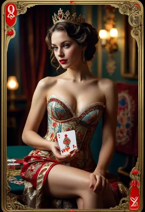 Playing cards queen, erotic, <lora:MJ52:.8>
