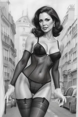 (((drawing sketch, pencil sketch))), NSFW, old art studio sketch drawing, detailed face, perfect ass, looking as viewer, fit body, tanned, brunette, short hair, brazilian, 40 yo age, round butt, perfect medium breasts, black glossy seamless pantyhose, black glossy sheer bodystocking, lace bra, stiletto high heels, outdoor, walking, sheer glossy gloves, (((crotchless_panties))), standing, round, breasts, white, background, full, body, low angle view, (medium), ((Parisian streets background)), elvgren, Ballantyne, chavez, driben, fried, frush, Moran, mozert, berardinis, pencil, monochrome, sketch, traditional, media, graphite, dandecarlo, vintagenudeslora, greyscale，, (line, art:1.1), <lora:Pencil Drawing:.7>