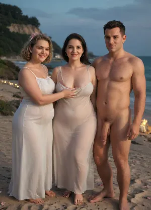 beach, night, dim lighting, ((three naked young boys)), and two clothed women, ., obese granny in long dress, obese young girl in long dress, black hair, hair bow. group of young naked boys, flaccid cock. cuddle, full body view, candles, petals, happy, flowers, light chain. 4k epic detail, shot on kodak, 35mm photo, sharp focus, high budget, cinemascope, moody, epic, gorgeous, film grain, grainy, score_9, score_8_up, score_7_up