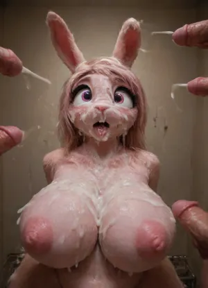 woman, ((female bunny rabbit getting fucked by a human man)), pink fur, huge tits, ((the room is dimly lit)), ((covered in cum)), ((cum covered)), (bukkake), 8k, uhd, insanely detailed, masterpiece, cumhair, cumfacial55, cumshot, cumfacial, facial, gameroomconcept, mssstyle, fursuit, doggystyle, from, behind, human, on, anthro, feral, <lora:FursuitXL:.9>, <lora:SDXL_Human_Male_Furry_Female:1>, <lora:Pony_MLP_v1.8SDXL:.8>