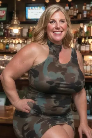 RAW photo, subject, (high detailed skin:1.1), 8k uhd, soft lighting, high quality, film grain, Fujifilm XT3, dynamic angle, 60 years old brunette woman, fat, milf, fair skin, (open mouth:1), smiling, (show full face), professional portrait, in a bar, low cut black dress, braless, covered, nipples, sideboob, <lora:paislash-10:.7>, <lora:age_slider_v20:2>, <lora:weight_slider_v2:1.5>, <lora:bralessv2:.5>
