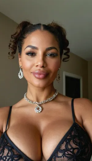 black lace mini bra, sexy mature, 40 years old, plump lips, extra curly bonde ponytail, thick, lighttskin, ebony skin, thick body, very giant saggy breast boobs, huge breasts, oiled body, extra wide areolas, sexy naught smile face, looking at the camera, glamour, face focus, touching her face on a skinny long black dick, face focus picture, dark light, bbc, fake lips, big lips, makeup, nipple piercing, oiled, dark bedroom, sexy nose, hazel-bown eyes, long eyelashes, mascara, oil, oiled tits, Wearing thick diamond cuban necklace, hoop earings, raw, lighting, overexposed, harsh, flash, puffy, nipples, dark, ghost, wide, bmbplora, <lora:Rawfully Stylish v0.2_epoch_20:.3>, <lora:Nipples XL:.3>, <lora:765092_training_data:.3>, <lora:bimboxl_02:.5>