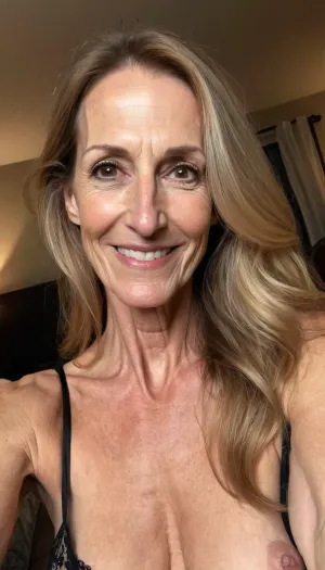 very ugly, old mature, 50 years old, dark blonde, skinny, very tall, very super extreme long face, long huge nose, narrow long face, narrow face, very huge nose, huge long face, naught horny smile face, looking at the camera, sexy nightie, selfie, black eyes, long nose, extreme long huge nose, side face view