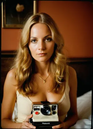 (C-Users-Jenny-scans-1970-Polaroid-bedroom-Photo_0001.jpeg:1.8), (scanned photo, scan artifacts, unaligned scan, damaged photograph:1.4), (34 years old, hippie, bedroom, casual, busty, feathered hair, long golden blonde hair:1.5), ZipRealism