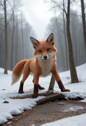 red fox, (animal), in snow