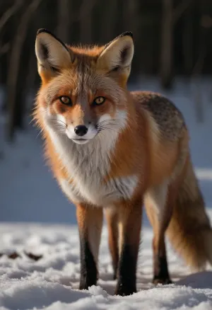 red fox, (animal), in snow