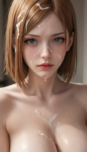 jujutsu kaisen, kugisaki nobara, 1girl, breasts, (cum:1.7), cum on body, cum on hair, facial, huge breasts, nude