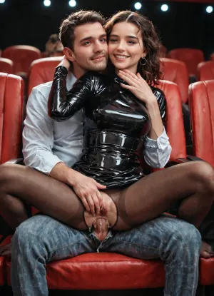 score_9, score_8_up, score_7_up, absurd_res, hi_res, anime_source, (big man sitting on chair in movie_theater, cute girl on lap:1.1), open pants, pantyhose, realistic faces, detailed faces, realistic pussy, detailed pussy, hug, anal, pussy_juice, realistic fluids, stealth_sex, cum, transparent Latex Dress, smug, surprised, exhausted, rolling_eyes, covering_mouth, detailed face, intricate details, hyperdetailed, very aesthetic, motion_lines