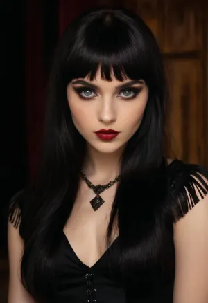 (score_7_up, score_8_up, score_9, 1girl, solo, masterpiece, rating_safe), (fashion magazine portrait of an astonishing 24 year old goth girl:1.2), (makeup model, goth model, fashion model:1.4), (focus on eyes:1.4), (sultry, seductive, seducing, alluring, intimate, sexual, horny, insatiable, lustful, demanding, irresistible, innocent, adorable, cute:1.6), (stylish long hair with defined fringe and bangs:1.4), (beautiful face, adorable face, innocent face, triangular face, delicate features, pixie like:1.4), smokey eyes, limbal rings, winged eyeliner, long eyelashes, (natural skin textures, realistic skin textures, detailed skin textures, vellus hairs), ziprealism, sunnyrayyxo, <lora:sunnyrayyxo_v1_SDXLBase:.6>, perfecteyes, <lora:PerfectEyesXL:.4>