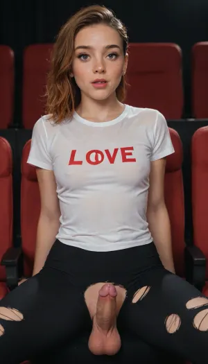 ginger hair, undercut, (love face:2), wet t-shirt, torn yoga pants, movie theater, penis, erect-futa, erect-penis, (cumming-penis:1.1), woman, testicles, erection, dark lighting, <lora:xpenis-1.5e:.5>, <lora:SDXLlora13ErFut:.8>