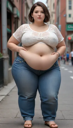 huge titty, obese belly chubby ssbbw, Flared, jeans, pants, <lora:Flared_Jeans_XL_V2:.5>, QuarterCup, <lora:236276_training_data:.5>
