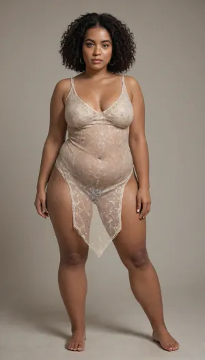 short slim thick, chubby bbw, south african woman, huge thick thigs, standing, legs apart, full front body view