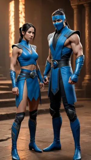 1boy, 1girl, Kitana and Noobsaybot from mortal Kombat